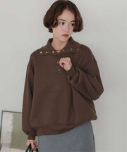 抗ピル/スウェットライクハーフスナップデザインニット