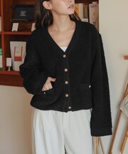 ミニループ編みコンパクトニットカーディガン