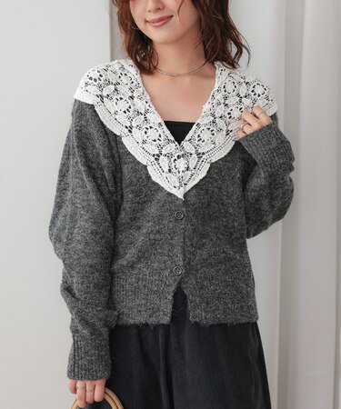 モヘアレースショールカラーカーディガン