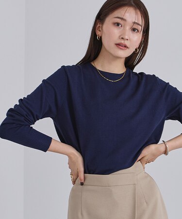 カシミヤタッチクルーネックニットトップス