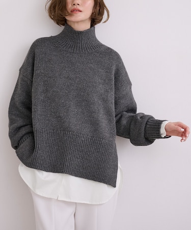 釦バックスリットチュニックシャツ
