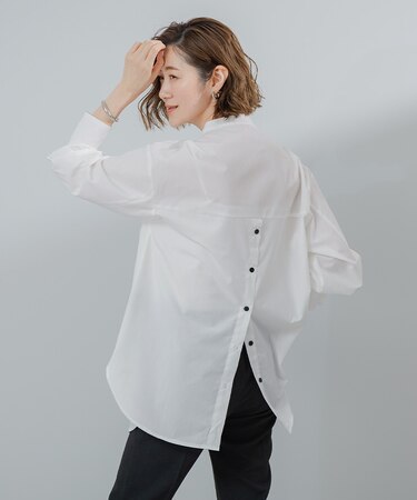 釦バックスリットチュニックシャツ
