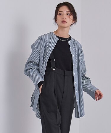 釦バックスリットチュニックシャツ