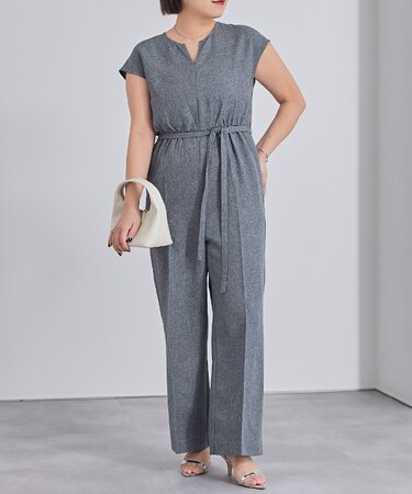 リネンライクヘンリーネックオールインワン