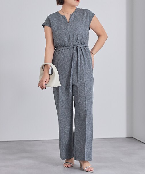 リネンライクヘンリーネックオールインワン