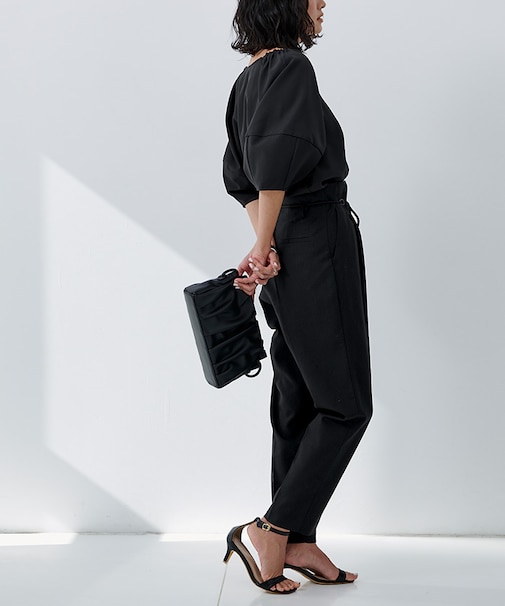 ベルト付ハイウエストタックパンツ