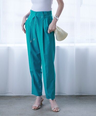 ベルト付ハイウエストタックパンツ