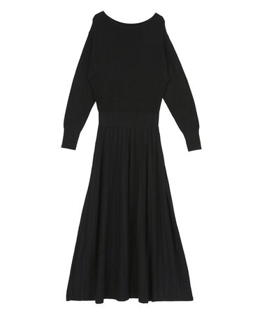 ウエストマークプリーツロングニットワンピース