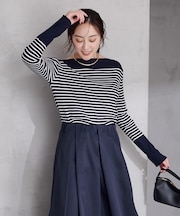 ボートネックスリットスリーブリブニット