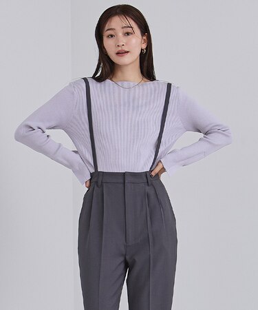 ボートネックスリットスリーブリブニット