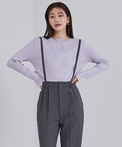 ボートネックスリットスリーブリブニット