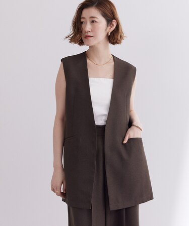 リネンライクVネックノーカラージレ