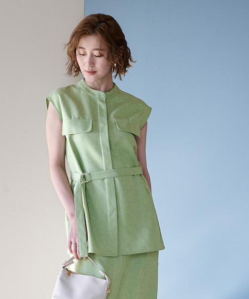 リネンライクノースリーブトップス