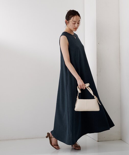 リネンライク前後2wayフレアワンピース