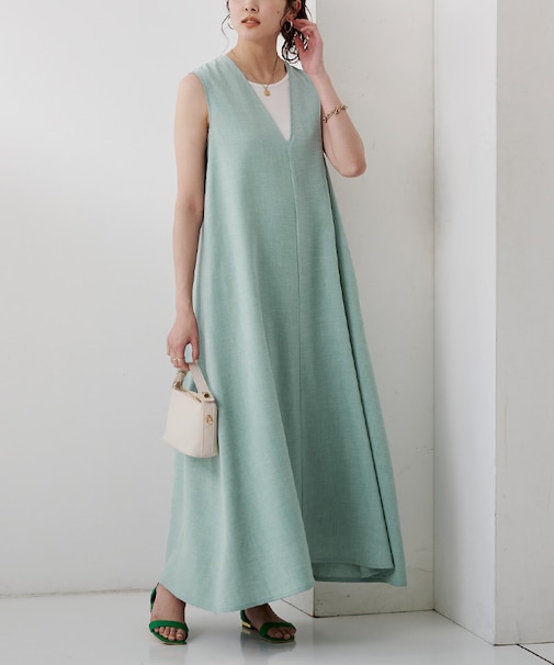 リネンライク前後2wayフレアワンピース