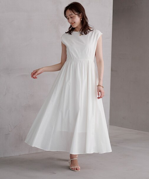 フレンチスリーブギャザーフレアワンピース