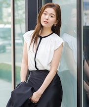 フレンチスリーブバンドカラーブラウス