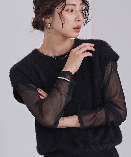 digne シアーボートネック/ ブラック シアーボートネックプルオーバー｜ユアーズの通販｜&mall（アンド