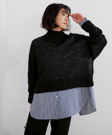 シアーハイネッククロップドニット