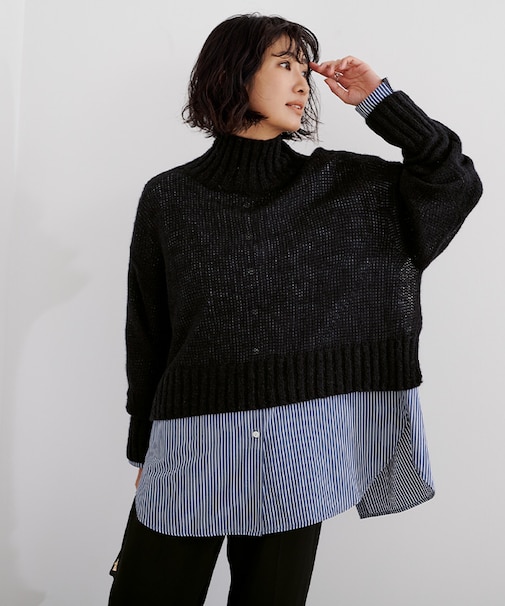 シアーハイネッククロップドニット