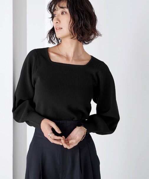 ボリュームスリーブスクエアネックニット