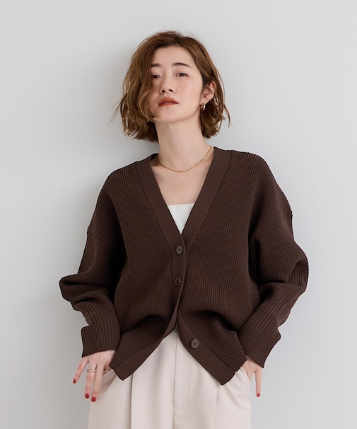 Vネックボリュームスリーブニットカーディガン