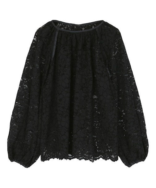 ボリュームスリーブスカラップレースブラウス