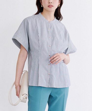 ゴールド釦ウエストタックブラウス