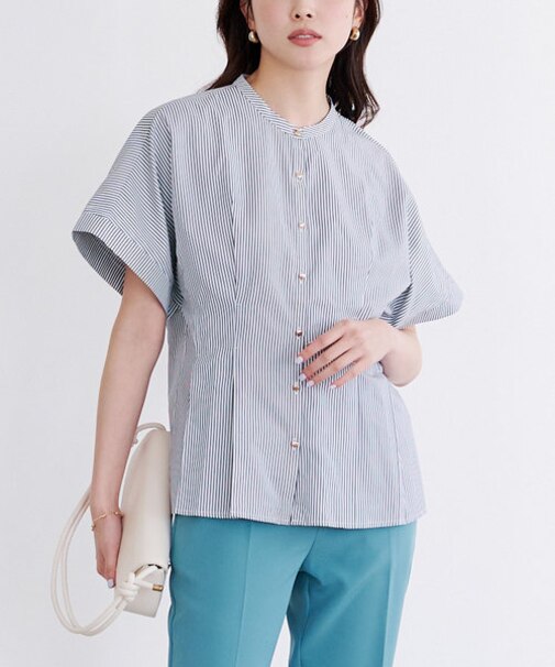 ゴールド釦ウエストタックブラウス