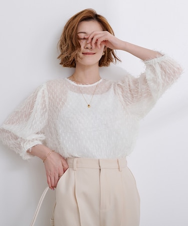 フリンジドビーボリュームスリーブトップス