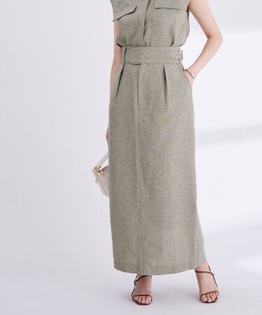 リネンライクサイドベルトデザインタイトスカート