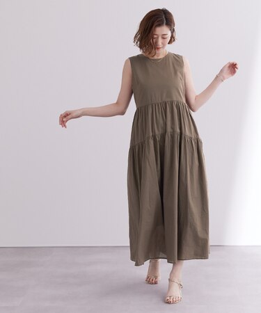 コットンクルーネックティアードワンピース