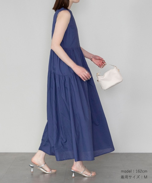 コットンクルーネックティアードワンピース