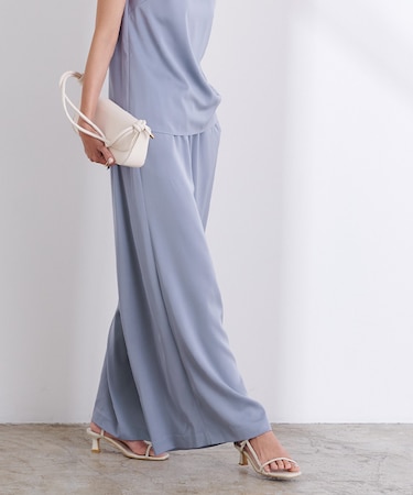 サテンギャザーワイドパンツ