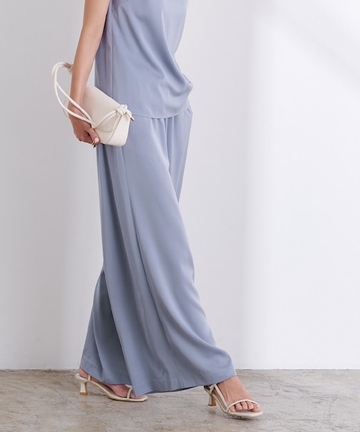 サテンギャザーワイドパンツ