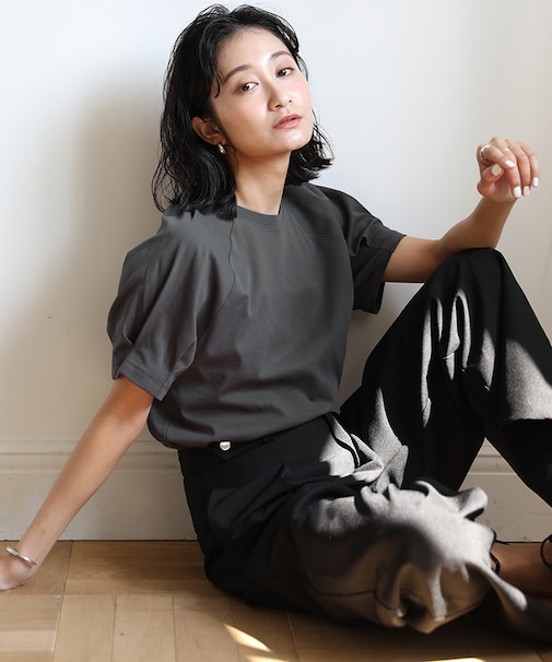 汗染み防止タックボリュームスリーブTシャツ