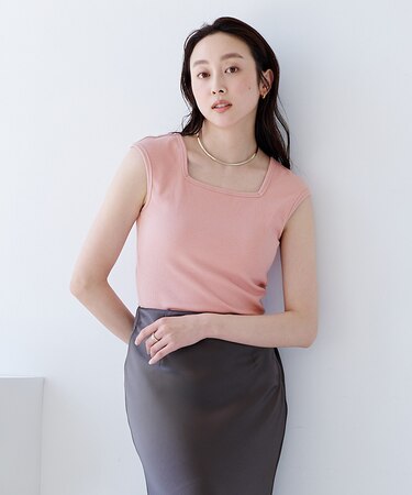 カップ付スクエアネックトップス/タンクトップ