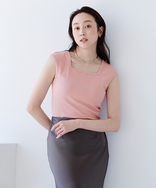 カップ付スクエアネックトップス/タンクトップ