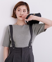 ボートネックハーフスリーブリブニット