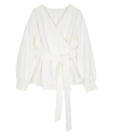 ベルト付ウエストタックカシュクールブラウス