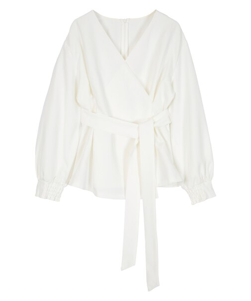 ベルト付ウエストタックカシュクールブラウス