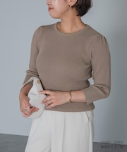 クルーネックパフスリーブニット