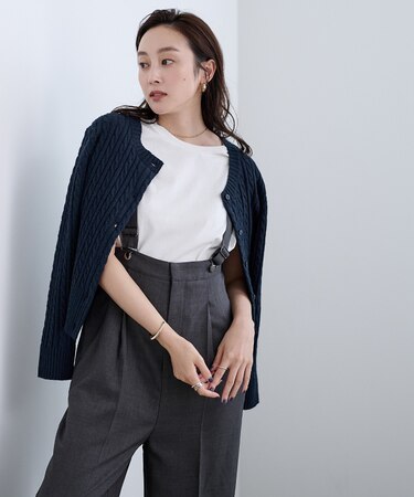 ウエストシェイプケーブルニットカーディガン