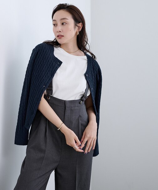 ウエストシェイプケーブルニットカーディガン