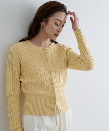 ウエストシェイプケーブルニットカーディガン