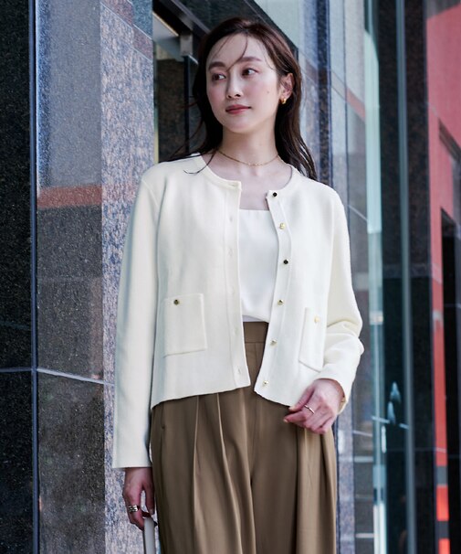 ゴールド釦ポケットデザインニットジャケット