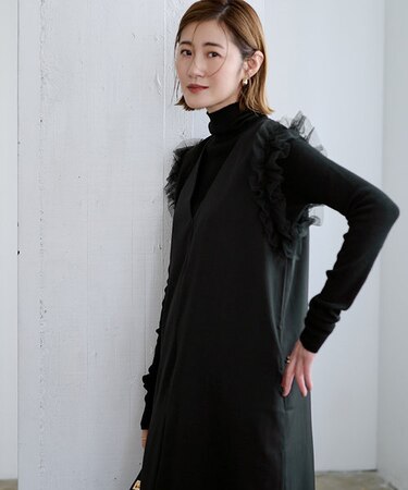チュールフリル付きワンピース