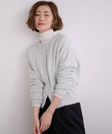 クルーネックラメカーディガン
