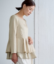 ふくれジャガードティアードペプラムトップス