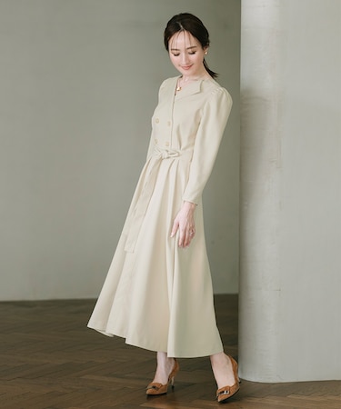 ベルト付パフスリーブトレンチワンピース